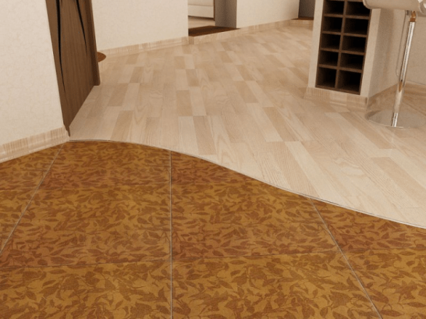 Стыковка линолеума и плитки: переход с разной высоты, без порожка на полу на кухне и в прихожей