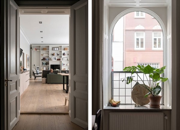 Квартира с роскошными арочными окнами и открытой гостиной в Стокгольме (85 кв. м)